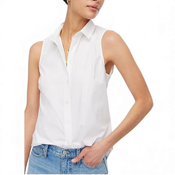 J. Crew Sleeveless cotton poplin shirt in signature fit Size Small Petite - Picture 1 of 9